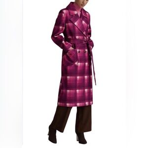 New NVLT Fuchsia Plaid Double-Breasted Trench Coat – Size XL